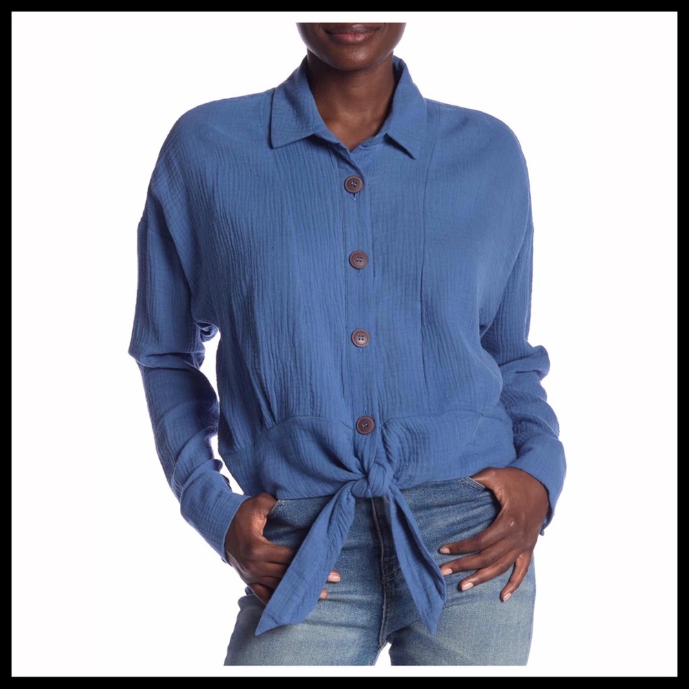 FREE PEOPLE BOHO BUTTON DOWN SHIRT CROP TOP A2C - Picture 12 of 16